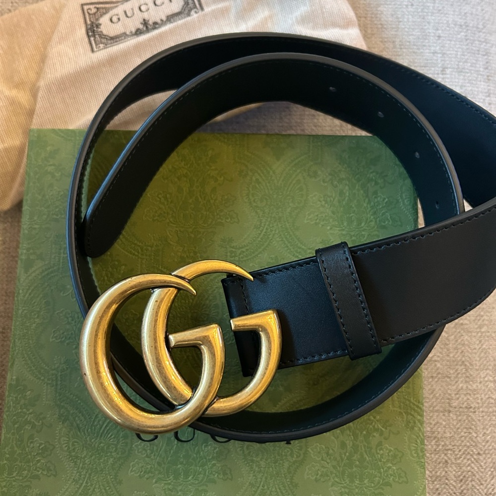 Gucci Black Leather Belt with Gold Buckle
